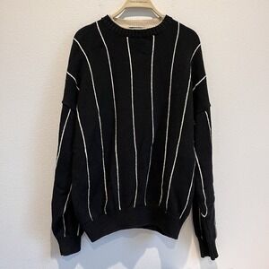Vntg 90's Structure Sweater Mens Xl Black Cream Stripe Knit Retro Preppy Old $